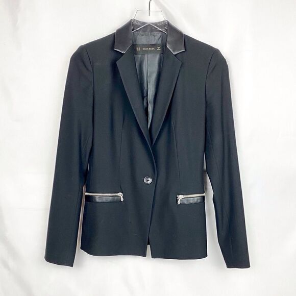 ZARA Basic Faux Leather Trim Blazer - Picture 1 of 4